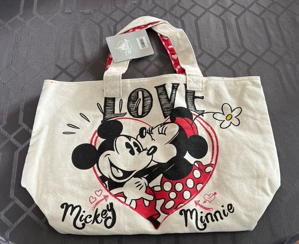 Disney Mickey and Minnie Mouse LOVE You Forever Valentine Canvas Tote Bag New